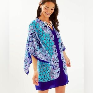Lilly Pulitzer NWT Shalynn Silk Caftan Lapis Lazuli Your Biggest Fan Size 2